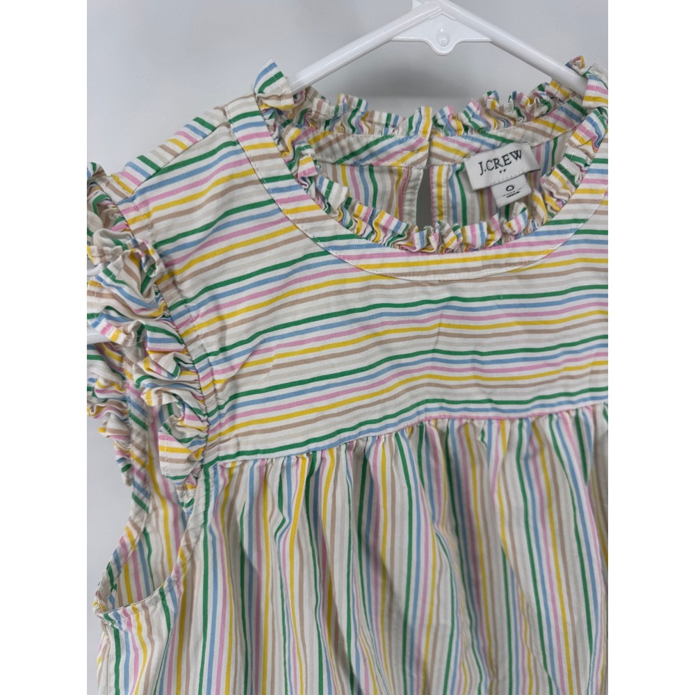 J.Crew Womens Ruffle Neck Sleeveless Striped Cotton Blouse Multi Color Size 0 - Picture 2 of 5